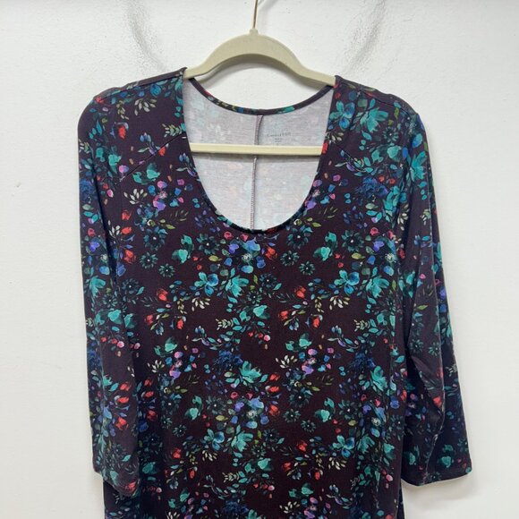 Garnet Hill Floral Print A-Line Dress With 3/4 Sleeves Scoop Neck holiday party - Picture 5 of 9